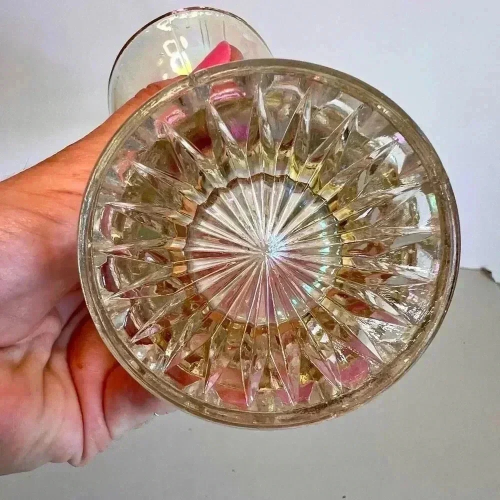 Vintage Imperial Carnival Marigold Iridescent Waffle Block‎ Glass Basket Vase